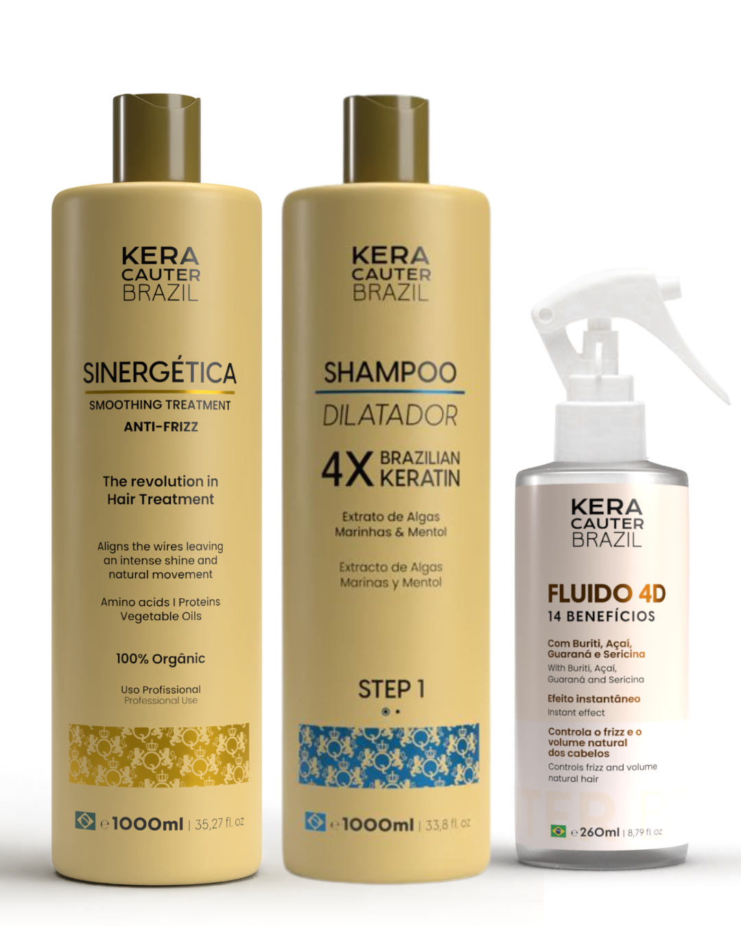 Kit Progressiva 100% Sem Formol + Shampoo 1L + Fluído 4D Alinhador Anti Frizz
