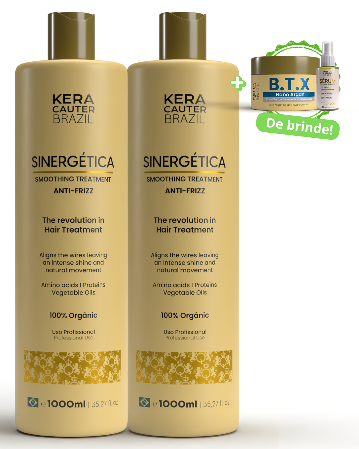 Kit Progressiva 100% Sem Formol + Brinde: Máscara Capilar 300g e Serum Reparador de Pontas